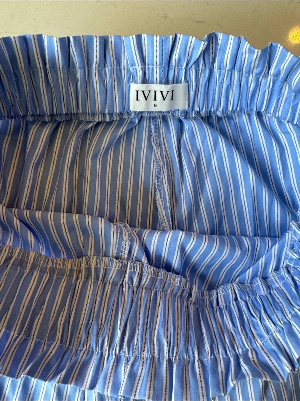IVIVI Blue Striped Tie-Front Top and shorts Set size L top M bottom